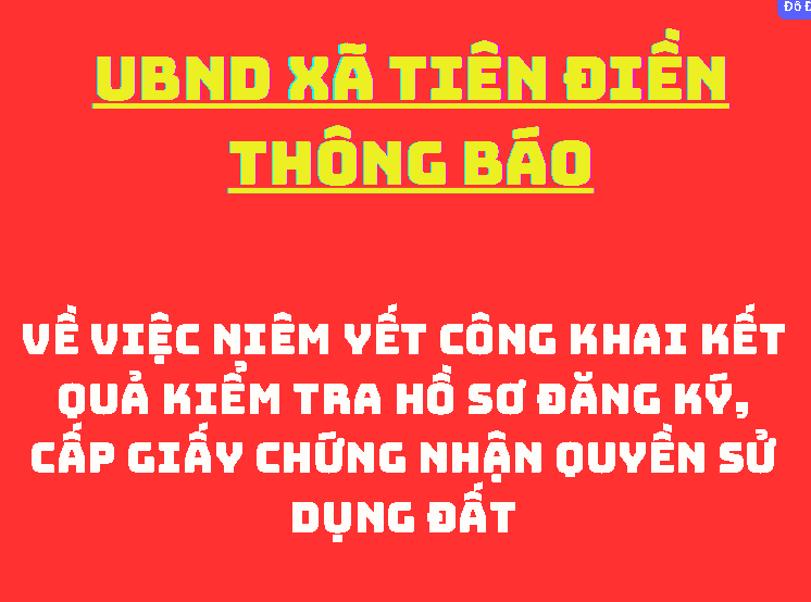 THÔNG BÁO Về việc niêm yết công khai kết quả kiểm tra hồ sơ đăng ký, cấp giấy chứng nhận quyền sử dụng đất