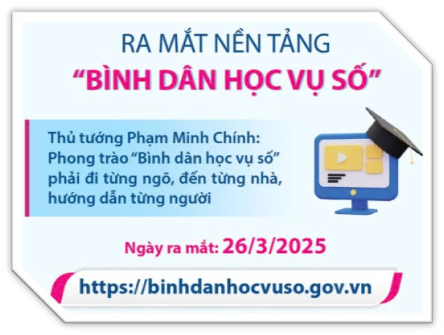 Ra mắt nền tảng "Bình dân học vụ số” để hỗ trợ nâng cao năng lực số và khả năng sử dụng công nghệ, thiết bị, ứng dụng số cho người dân