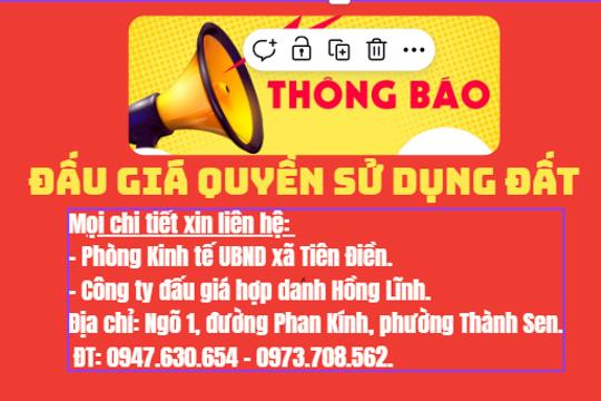 THÔNG BÁO  ĐẤU GIÁ QUYỀN SỬ DỤNG ĐẤT