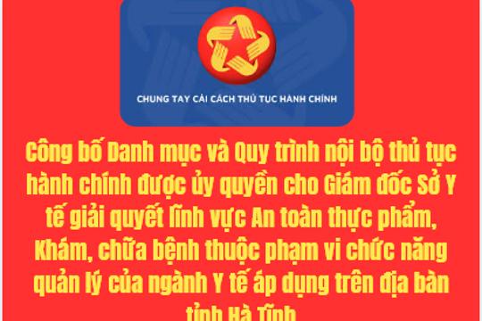 Công bố Danh mục và Quy trình nội bộ thủ tục hành chính được ủy quyền cho Giám đốc Sở Y tế giải quyết lĩnh vực An toàn thực phẩm, Khám, chữa bệnh thuộc phạm vi chức năng quản lý của ngành Y tế áp dụng trên địa bàn tỉnh Hà Tĩnh