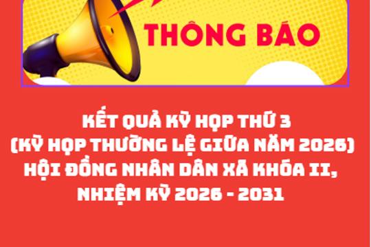 Thông báo  Kết quả Kỳ họp thứ 3 (Kỳ họp thường lệ giữa năm 2026) Hội đồng nhân dân xã Khóa II, nhiệm kỳ 2026 - 2031