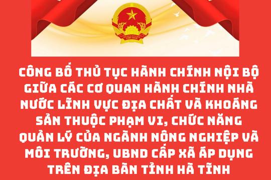 Công bố thủ tục hành chính nội bộ giữa các cơ quan hành chính nhà nước lĩnh vực Địa chất và khoáng sản thuộc phạm vi, chức năng quản lý của ngành Nông nghiệp và Môi trường, UBND cấp xã áp dụng trên địa bàn tỉnh Hà Tĩnh