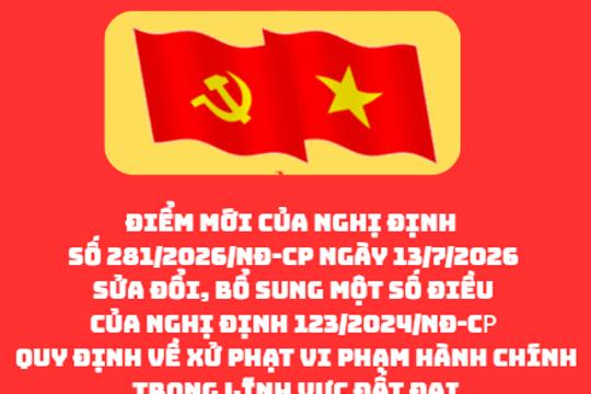 Điểm mới của Nghị định số 281/2026/NĐ-CP ngày 13/7/2026 sửa đổi, bổ sung một số điều của Nghị định 123/2024/NĐ-CР quy định về xử phạt vi phạm hành chính trong lĩnh vực đất đai