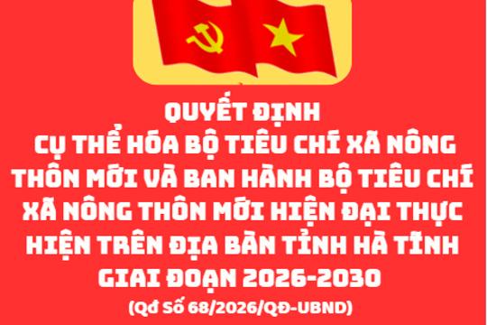 Hà Tĩnh ban hành Bộ tiêu chí xã nông thôn mới và ban hành Bộ tiêu chí xã nông thôn  mới hiện đại thực hiện trên địa bàn tỉnh Hà Tĩnh giai đoạn 2026-2030 