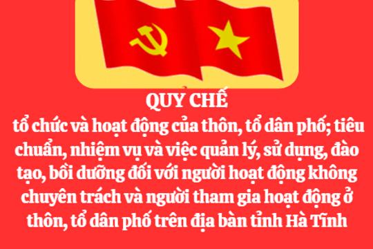  Quy chế tổ chức và hoạt động của thôn, tổ dân phố; tiêu chuẩn, nhiệm vụ và việc quản lý, sử dụng, đào tạo, bồi dưỡng đối với người hoạt động không chuyên trách và người tham gia hoạt động ở thôn, tổ dân phố trên địa bàn tỉnh Hà Tĩnh 