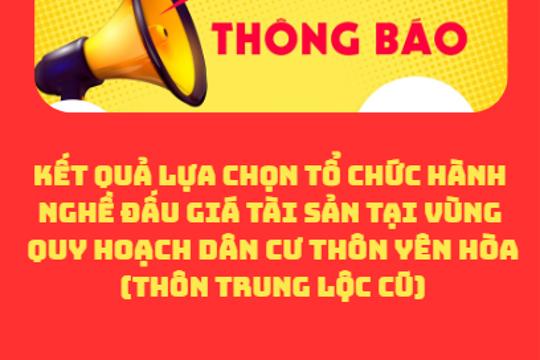 Kết quả lựa chọn tổ chức hành nghề đấu giá tài sản tại vùng quy hoạch dân cư thôn Yên Hòa (thôn Trung Lộc cũ)