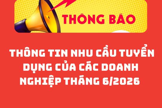 Thông báo nhu cầu tuyển dụng của các doanh nghiệp tháng 6/2026 