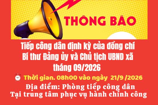 Thông báo tiếp công dân định kỳ của Chủ tịch UBND xã Tiên Điền  