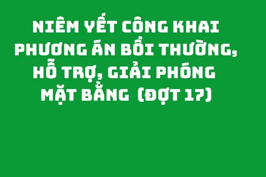 Niêm yết công khai phương án bồi thường, hỗ trợ, giải phóng mặt bằng  (Đợt 17)
