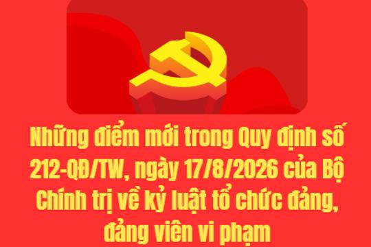 Những điểm mới trong Quy định số 212-QĐ/TW, ngày 17/8/2026 của Bộ Chính trị về kỷ luật tổ chức đảng, đảng viên vi phạm